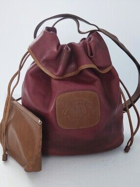 Vintage. Rare Ghurka 78. I 769 Leather Drawstring Bucket Bag in Burgundy.